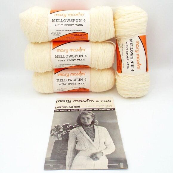 Vintage Mary Maxim Mellowspun 4 Sport Yarn 4-Ply Lot of 4 Made in USA - Picture 1 of 8